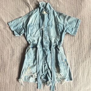 R13 Light Blue Denim Romper
